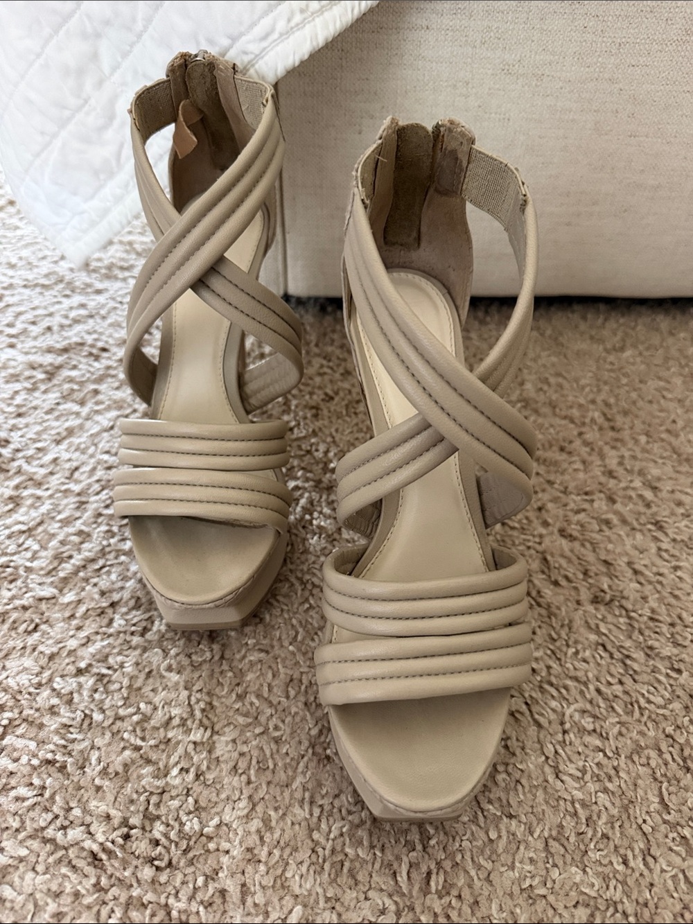 Herve Leger Beige Strappy Platform Heels